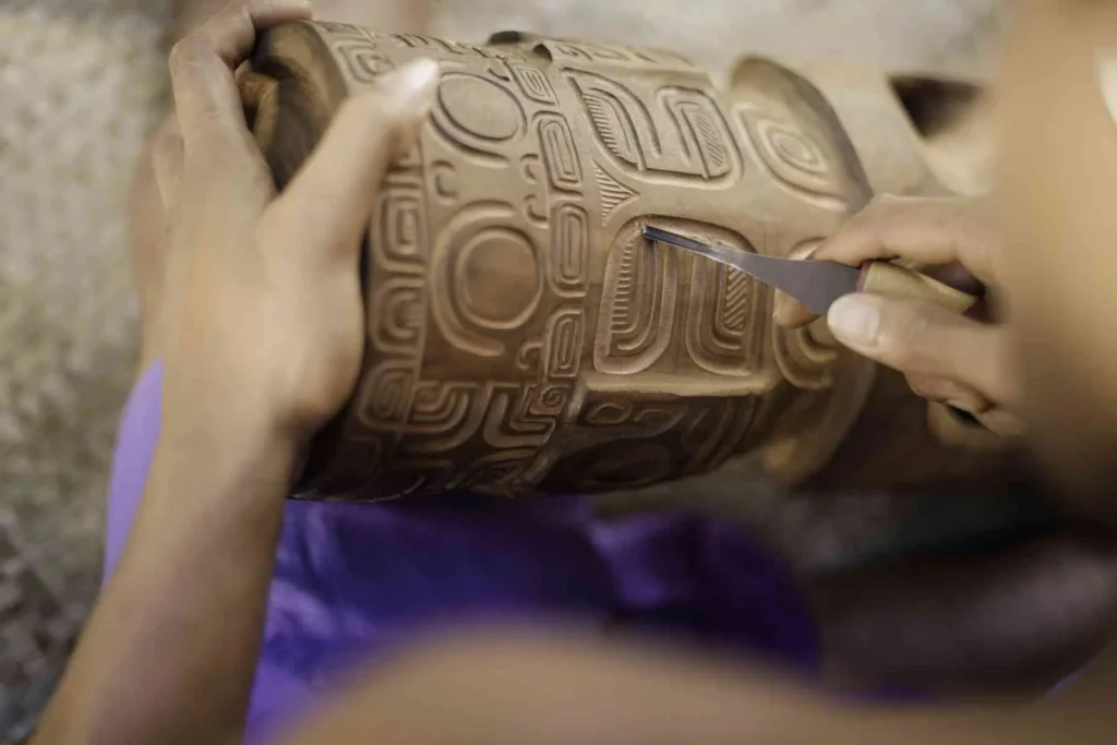 Beautiful wooden sculpture being finished © Myles McGuinness