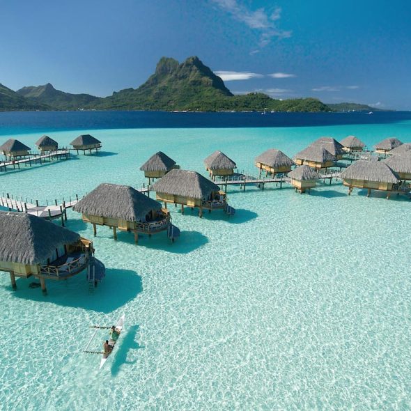 Overwater bungalows at the Bora Bora by Pearl resorts